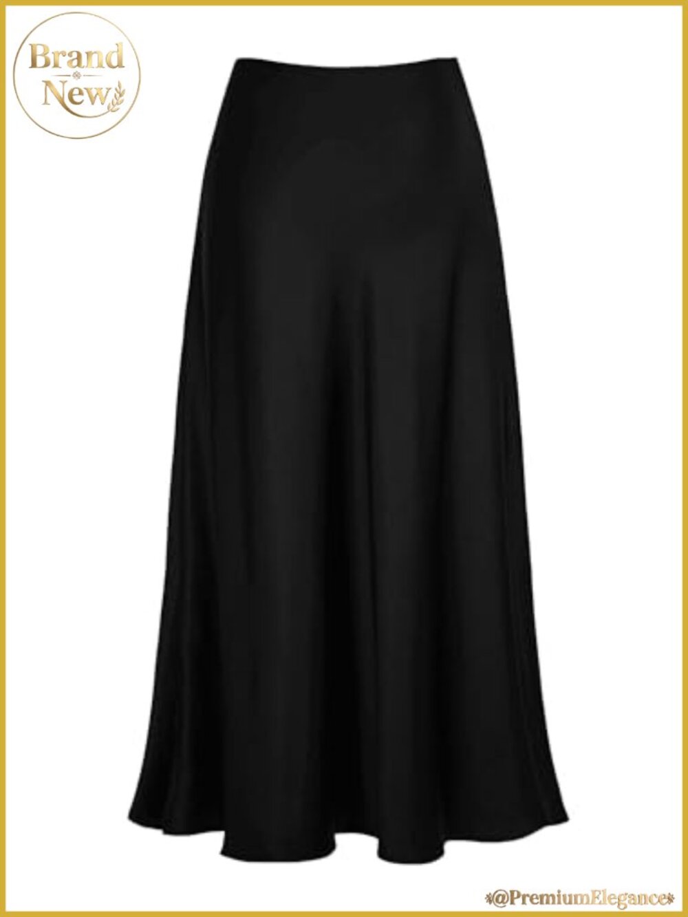 Women's High Waisted Satin Midi Skirt with Elastic Waist A-Line